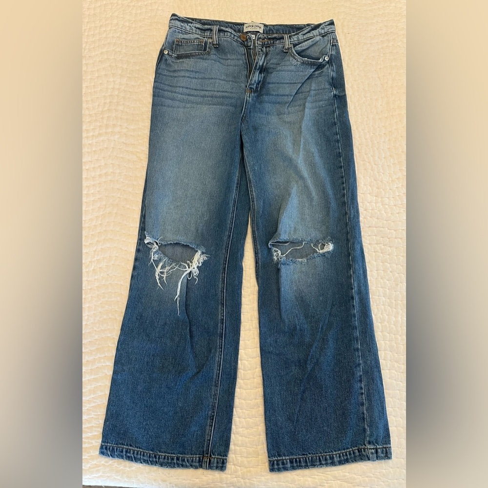 Sneak Peak Vintage Classic Blue Flare Jeans with Distressed Details